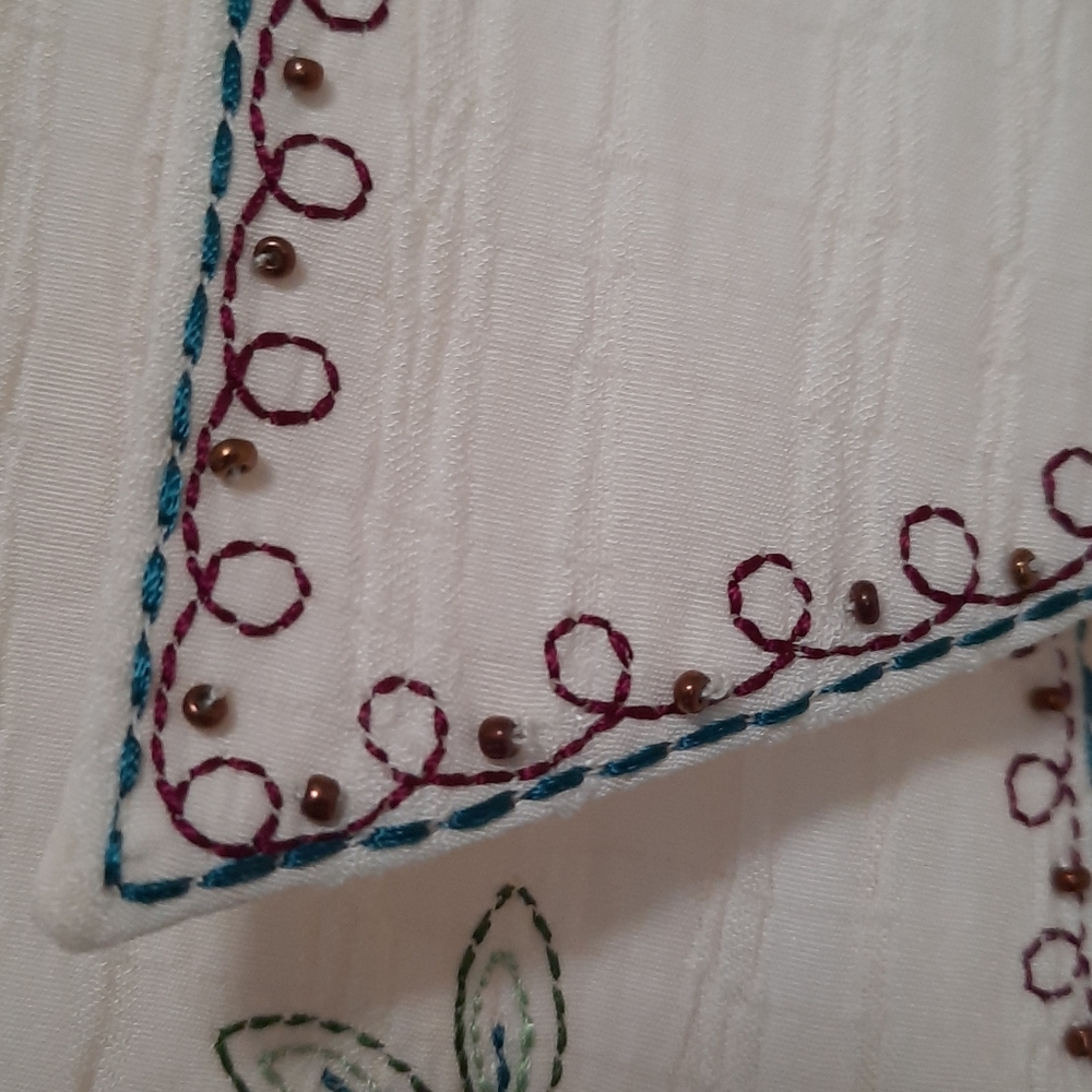 Button Down Cream Blouse With Stitched Detailing - image 4